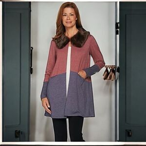 LOGO Lounge By Lori Goldstein French Terry Jacket with Faux Fur Removable Collar